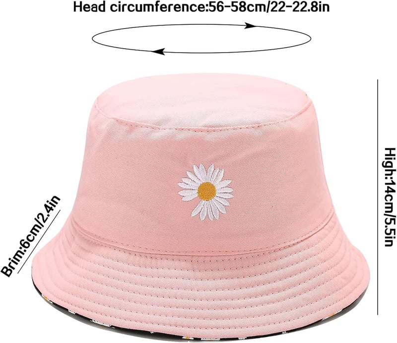EYBF Flower Reversible Bucket Hat Cotton Summer Travel Beach Sun Hats Emboridery for Women Men - Image 5